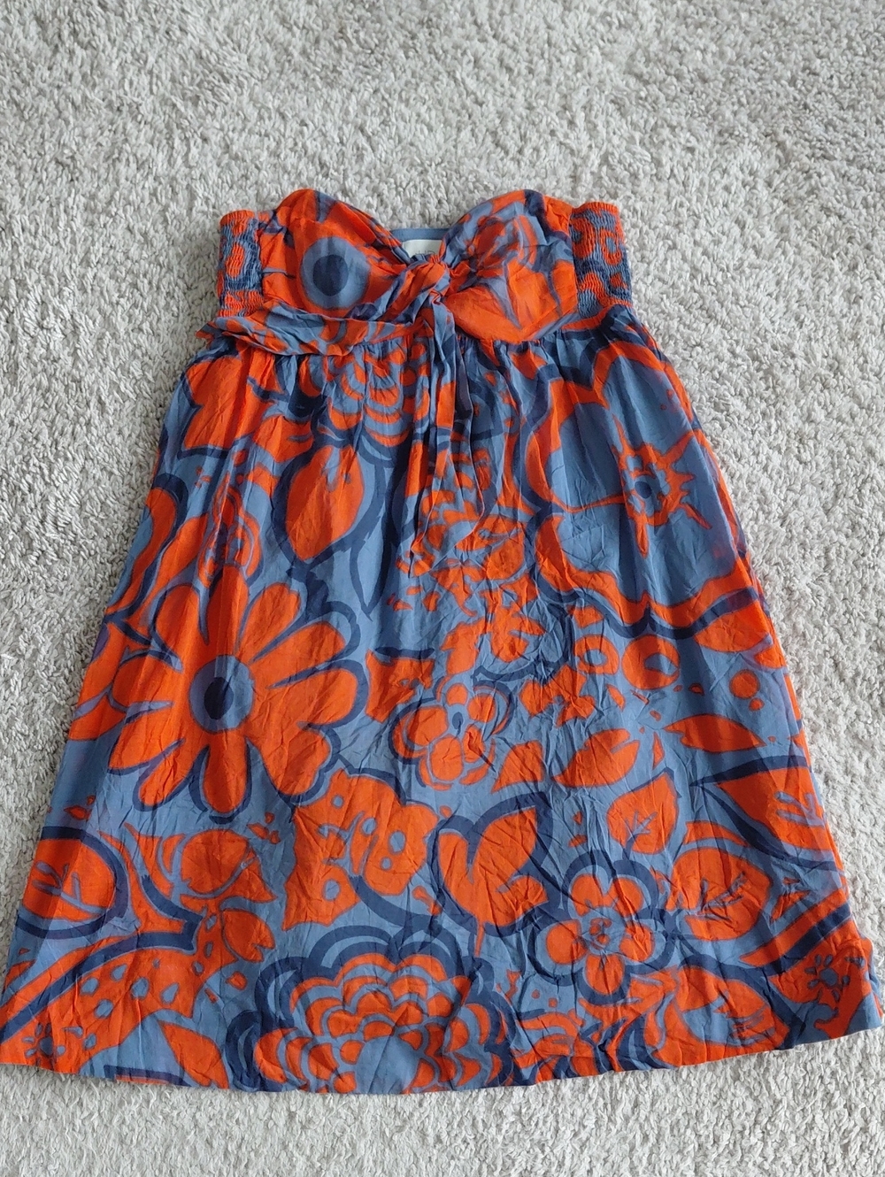 HD in Paris Blue Strapless Dress with Bold Orange Floral Print